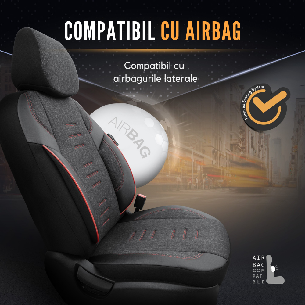 Set Huse Scaun Suzuki Vitara OTOM Throne Negru/Rosu