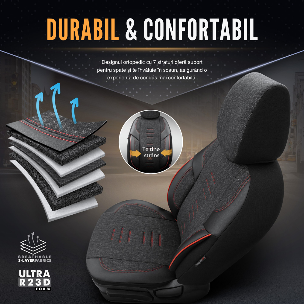 Set Huse Scaun Suzuki Vitara OTOM Throne Negru/Rosu