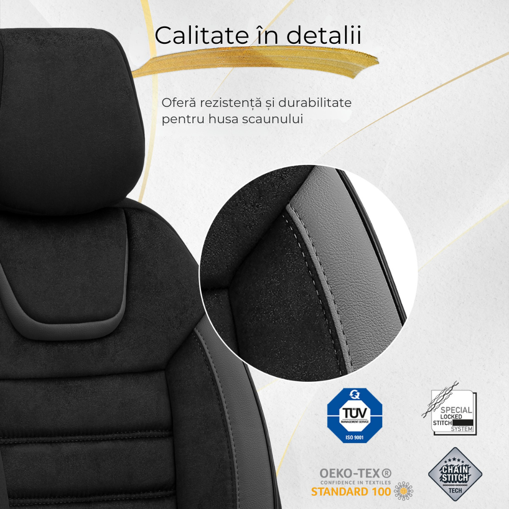 Set Huse Scaun Otom Iconic 702 Negru/Gri -11Buc