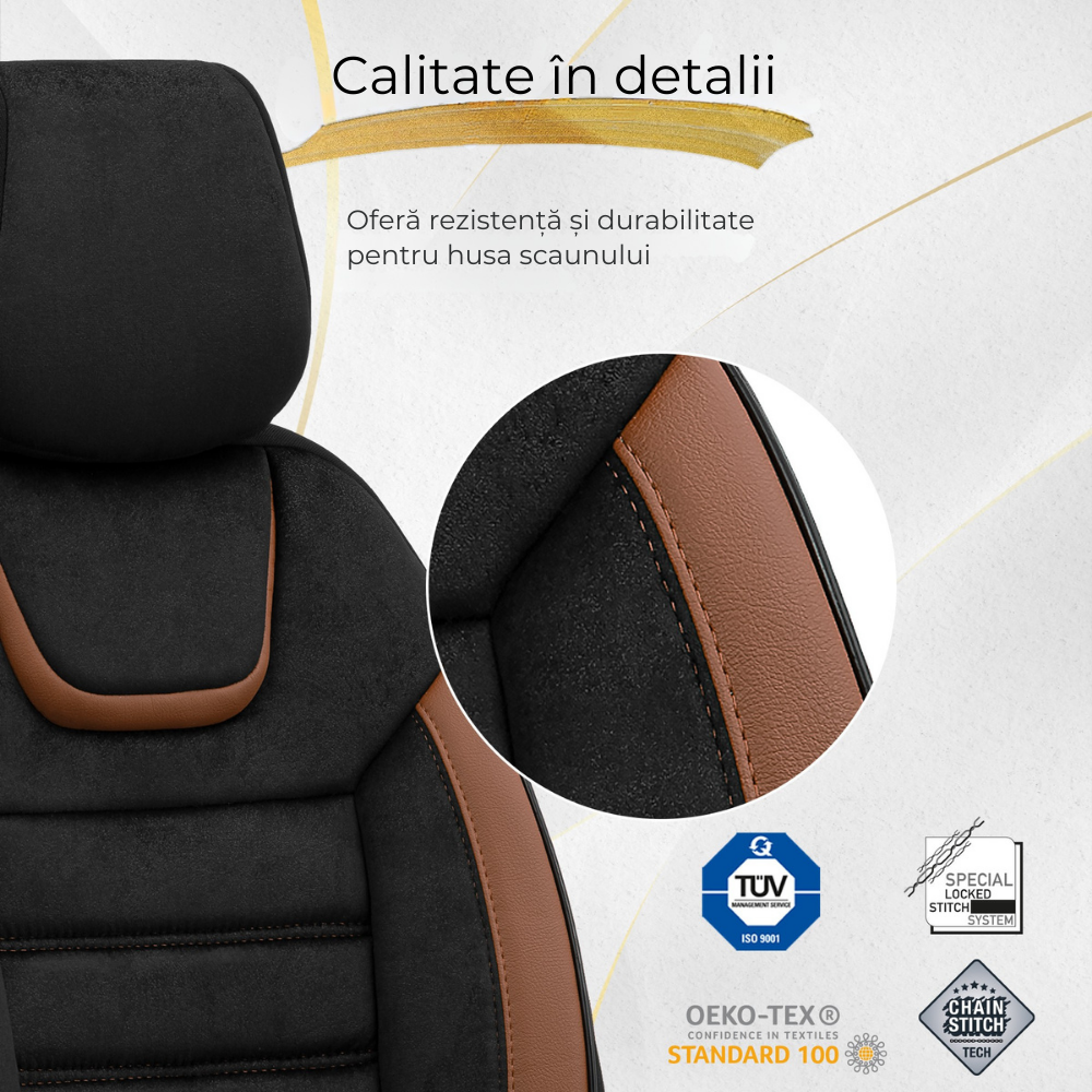 Set Huse Scaun Hyundai i30 Otom Iconic 704 Negru/Brun -11Buc