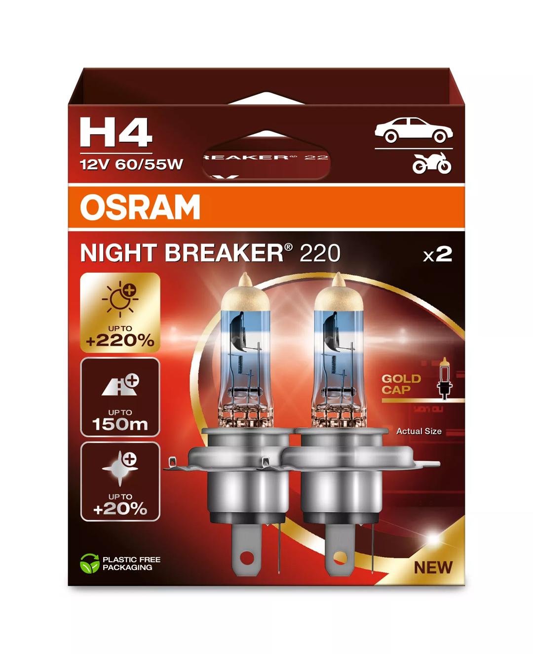 Osram Bec 55W/12V H4 Night Breaker +220% Duobox