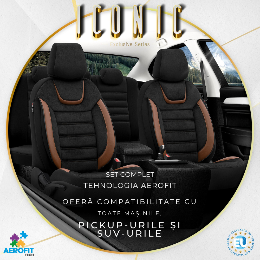 Set Huse Scaun Hyundai i30 Otom Iconic 704 Negru/Brun -11Buc