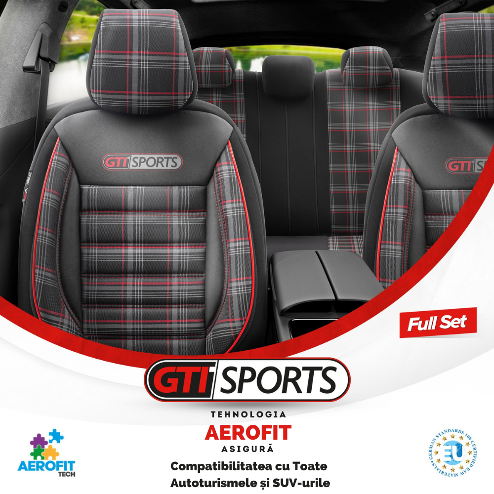 Set Huse Scaun Otom GTI801 Sport Negru / Rosu