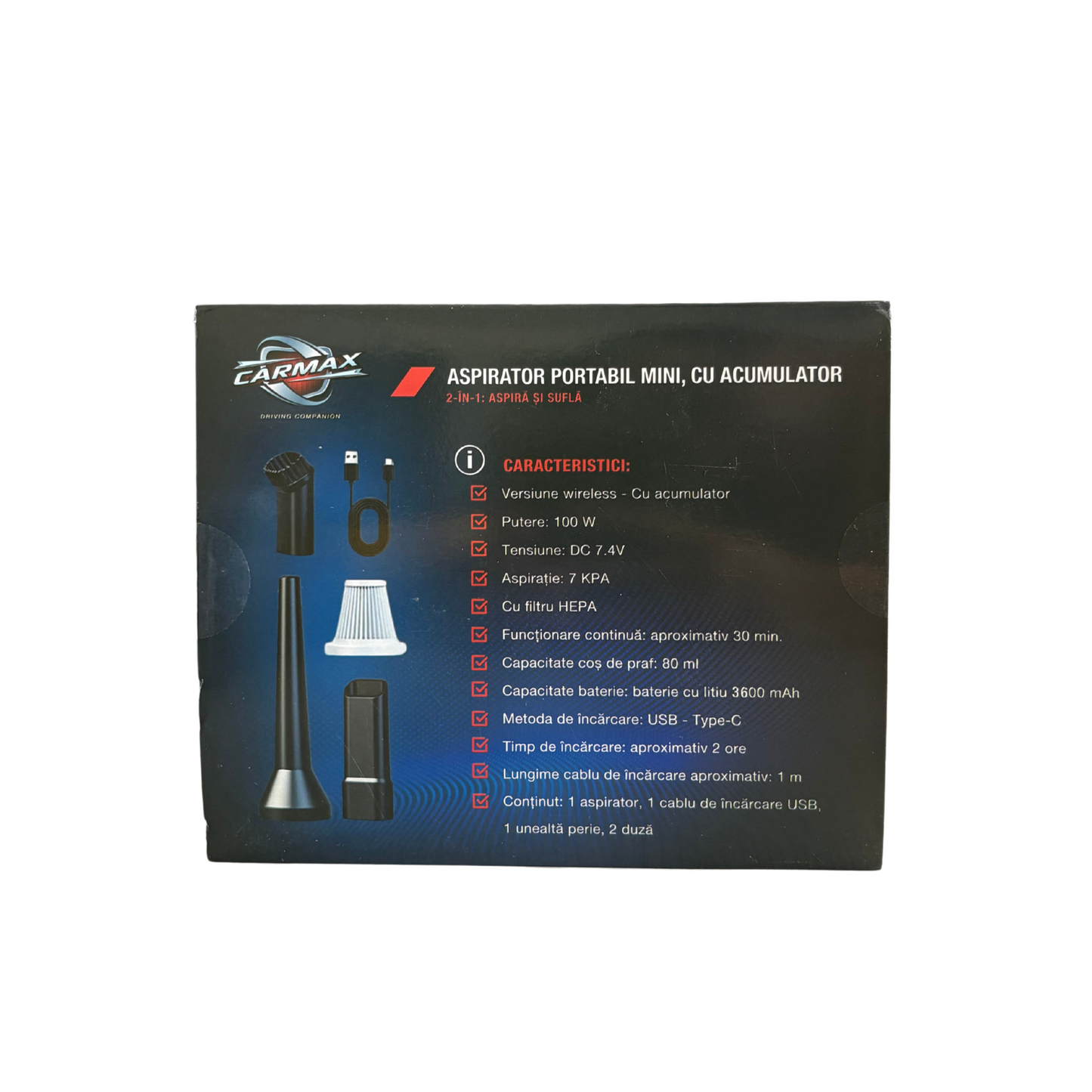 Aspirator Portabil Mini Cu Acumulator Carmax