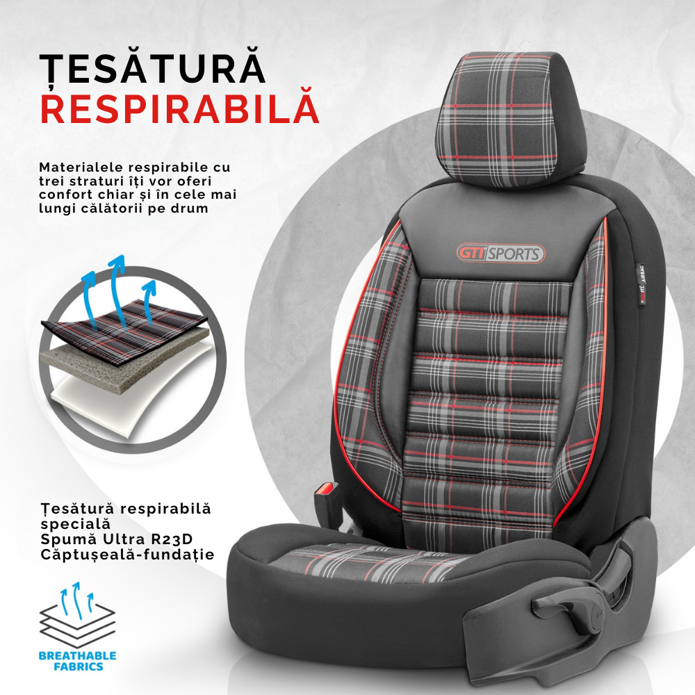 Set Huse Scaun Otom GTI801 Sport Negru / Rosu