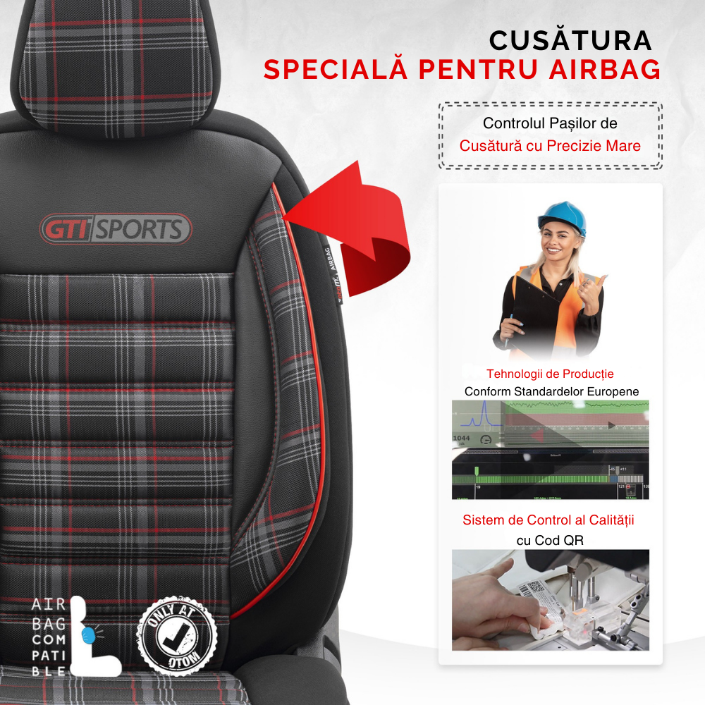 Set Huse Scaun Otom GTI801 Sport Negru / Rosu
