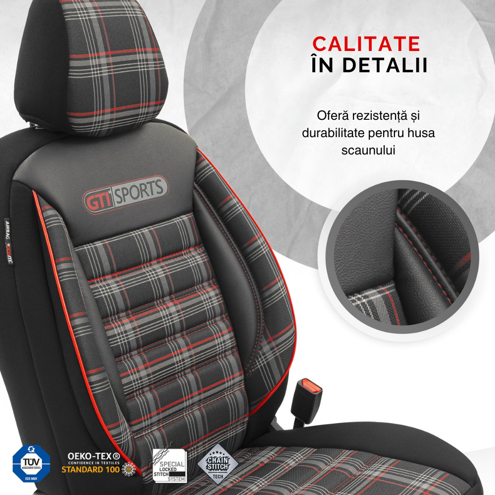 Set Huse Scaun Otom GTI801 Sport Negru / Rosu