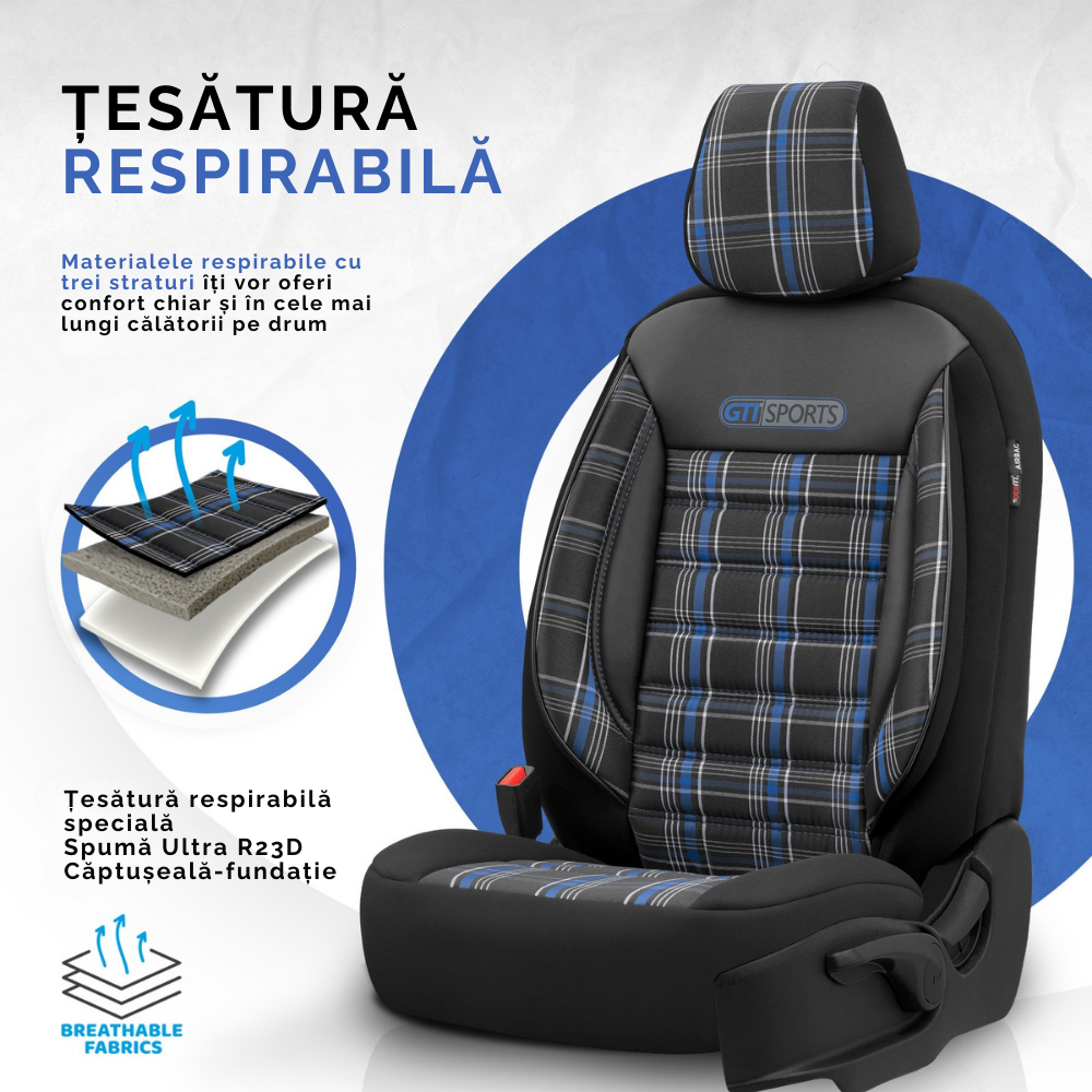 Set Huse Scaun Otom GTI803 Sport Negru / Albastru
