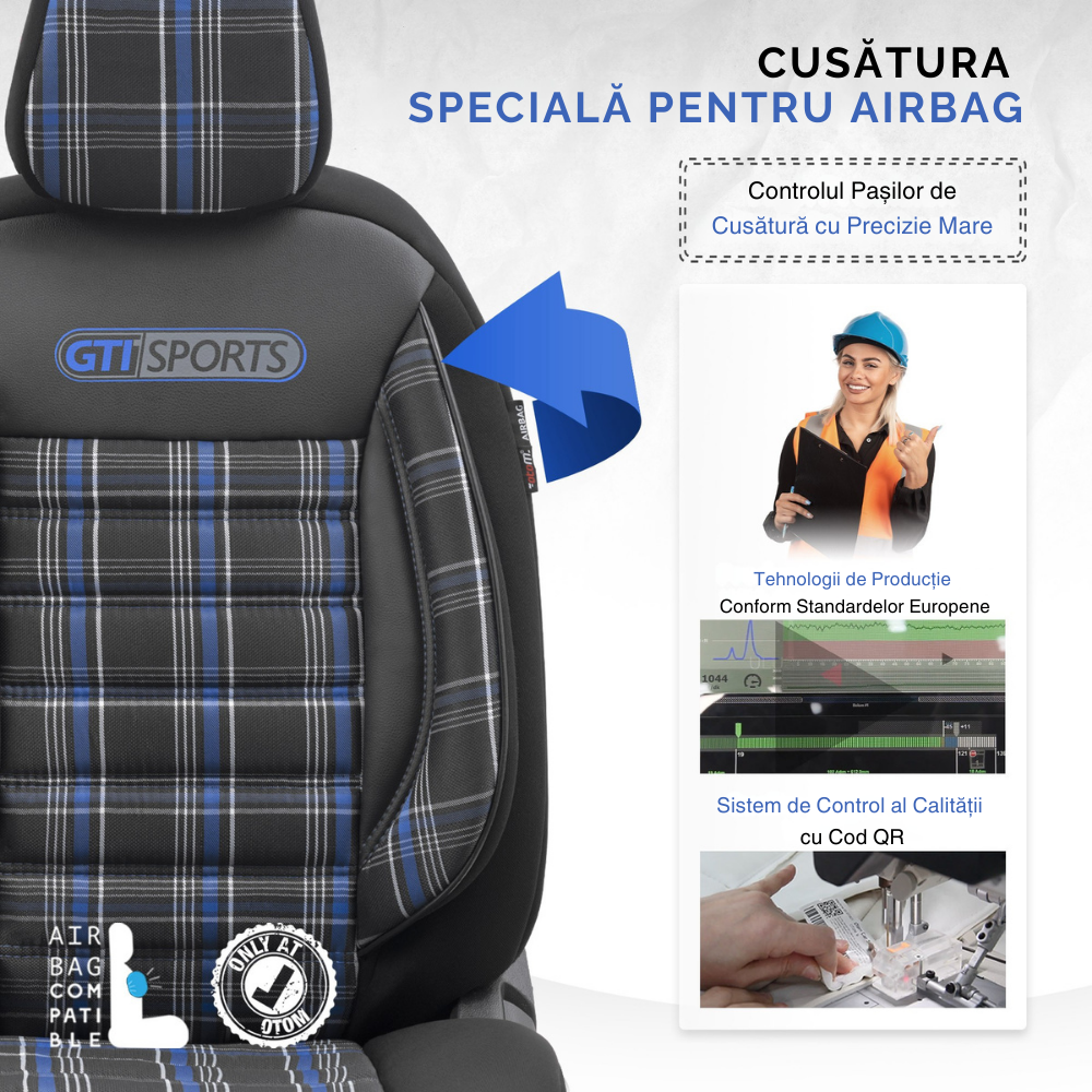 Set Huse Scaun Otom GTI803 Sport Negru / Albastru
