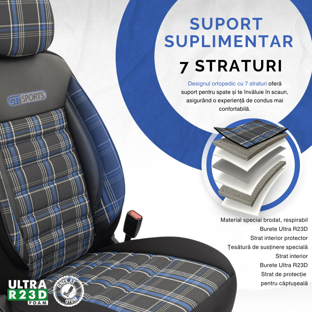 Set Huse Scaun Otom GTI803 Sport Negru / Albastru