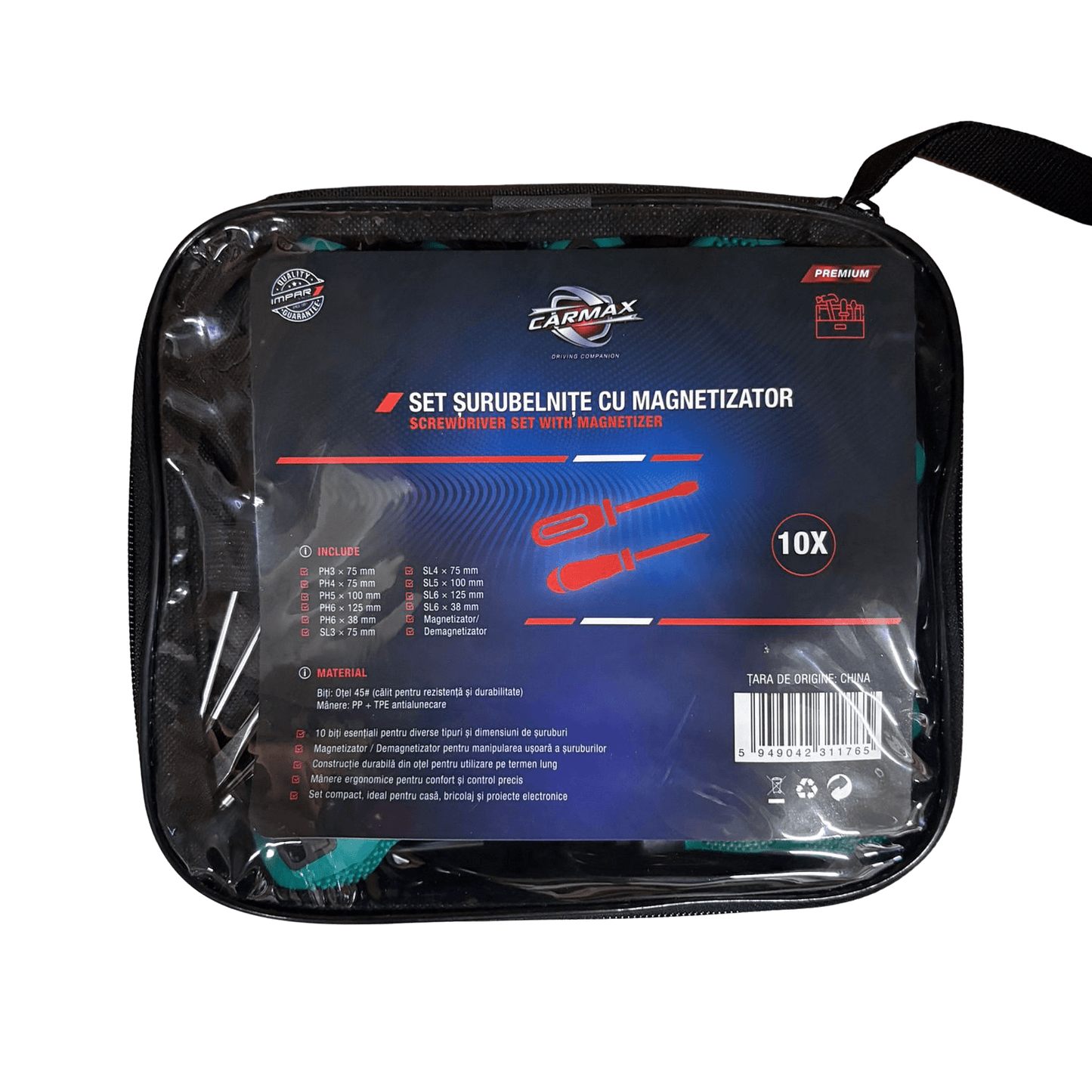 Set Surubelnita 10 Buc Cu Geanta - Magnetic - Carmax