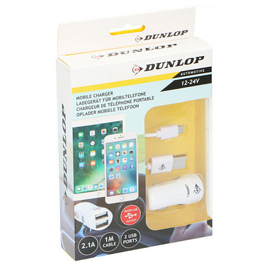 Stecher auto 2xUSB 2.1A + cablu microusb 1M Dunlop