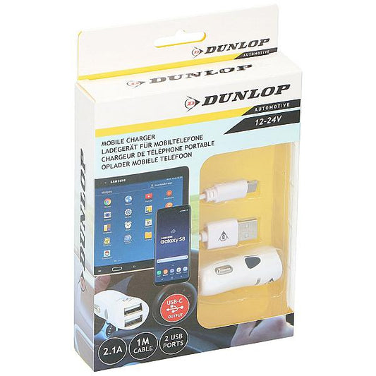 Stecher auto 2XUSB 2.1A cu cablu Type C 1M Dunlop