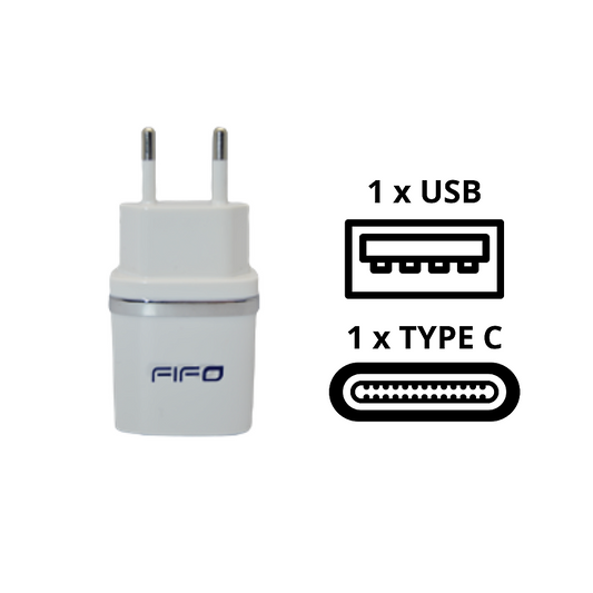 Incarcator 220V 1xUSB 1xType-C 3.1A Alb Fifo