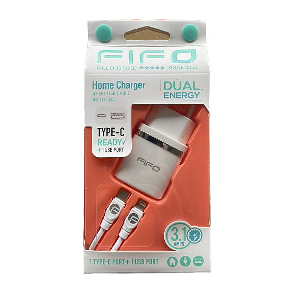 Incarcator 220V 1xUSB 1xType-C + Cablu Lightning Fifo