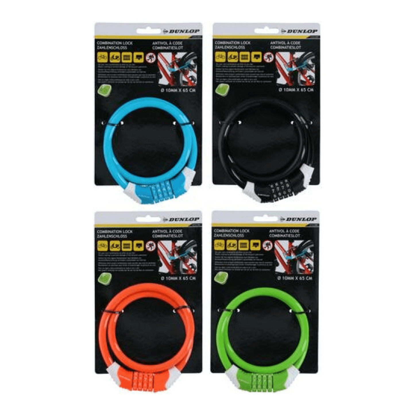 Cablu antifurt cu 4 cifre 65Cm 4 culori Dunlop