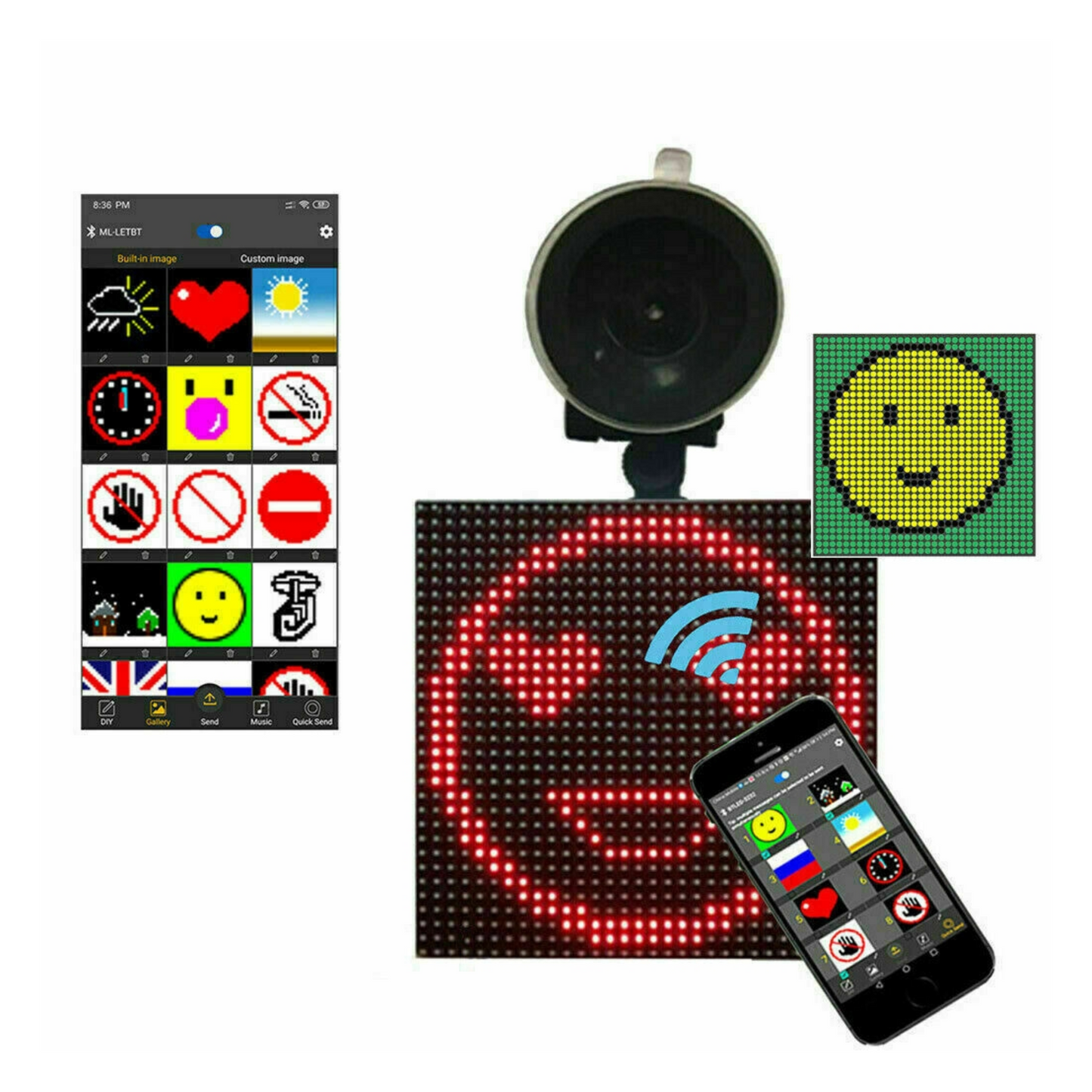 Ecran Led Emoticon Auto 12V