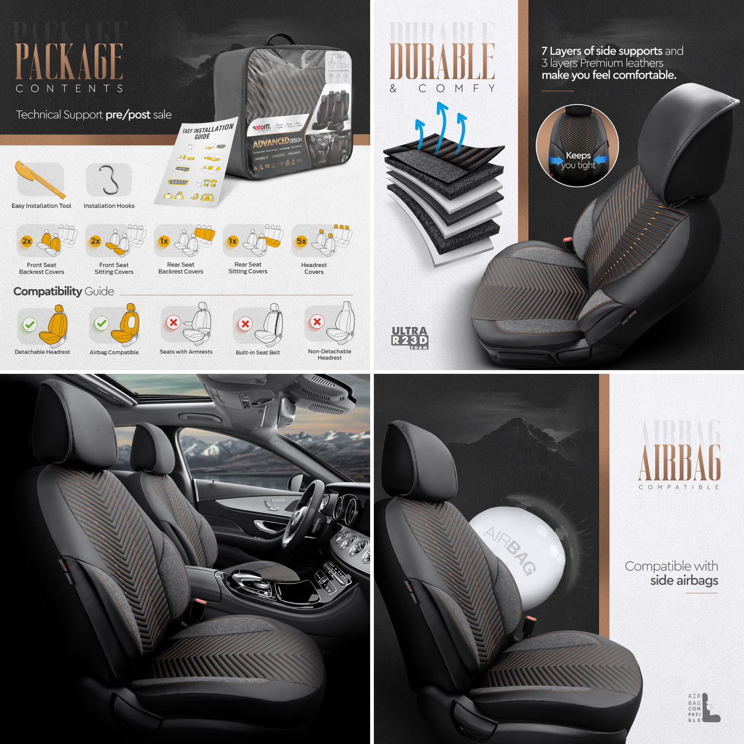 Set Huse Scaun OTOM Advanced Leather Negru/Tan