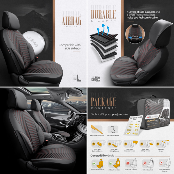 Set Huse Scaun OTOM Advanced Leather Negru/Rosu