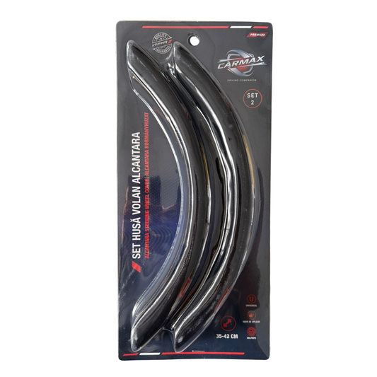 Husa Volan Auto 2 Buc Alcantara Negru Carmax