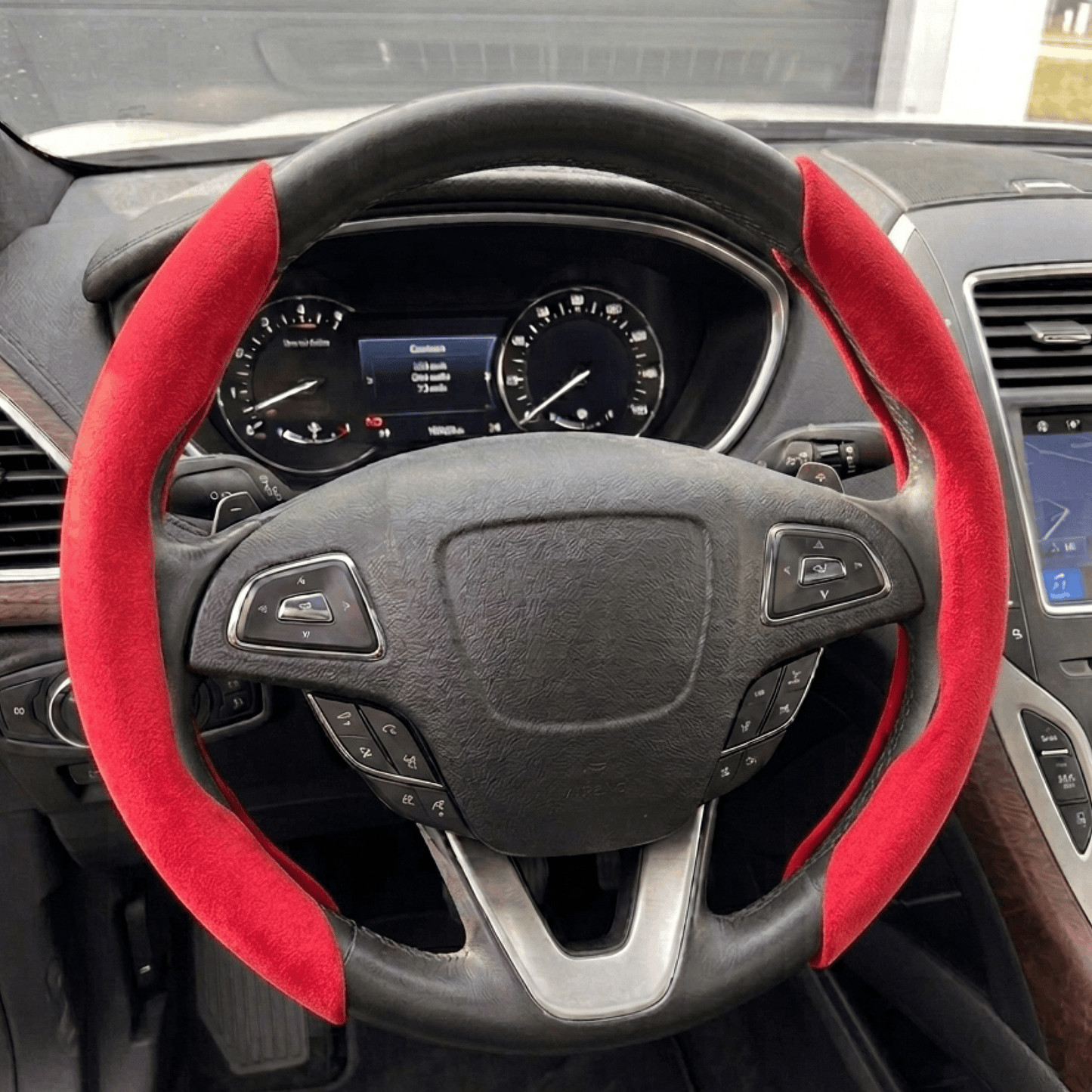 Husa Volan Auto 2 Buc Alcantara Rosu