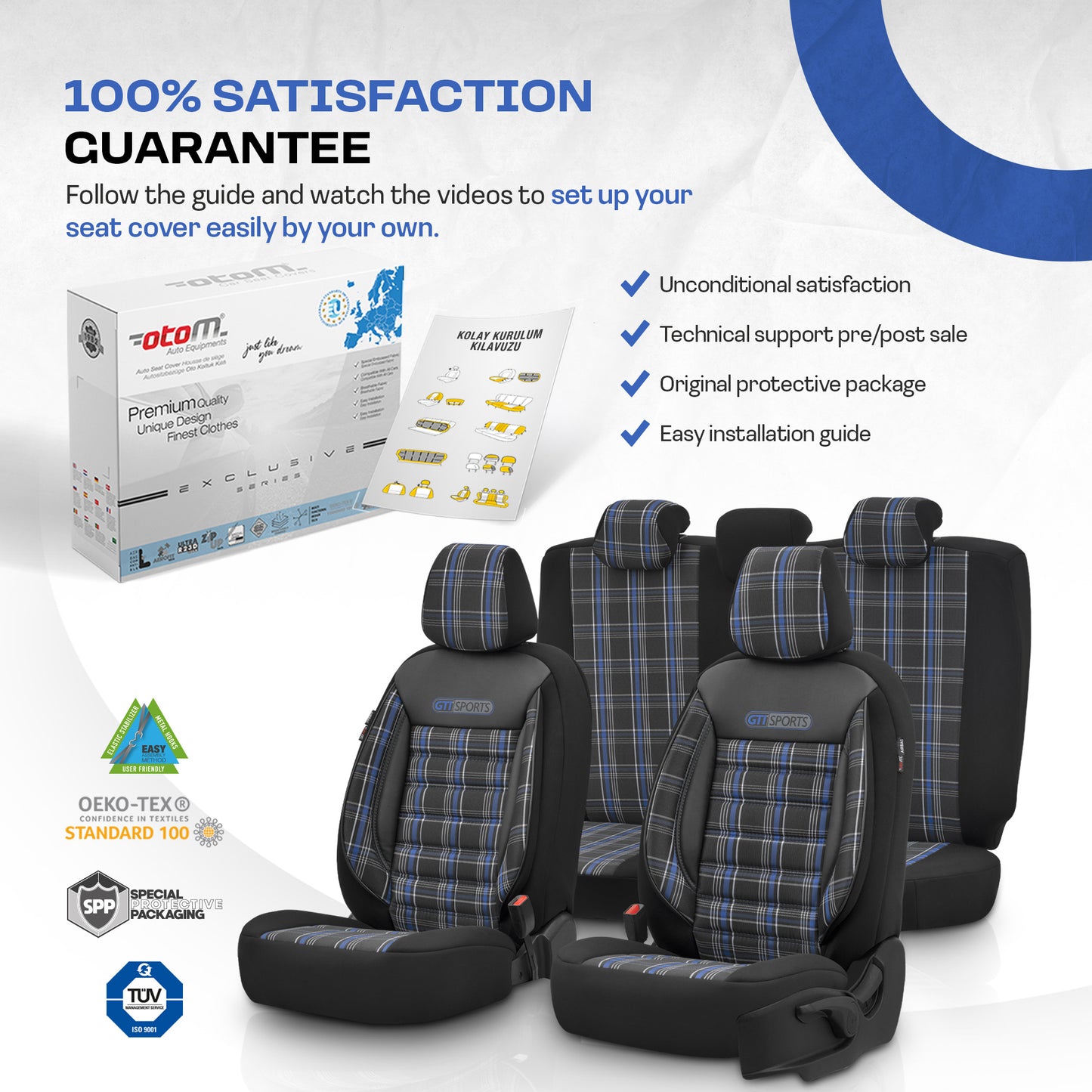 Set Huse Scaun Otom GTI803 Sport Negru / Albastru